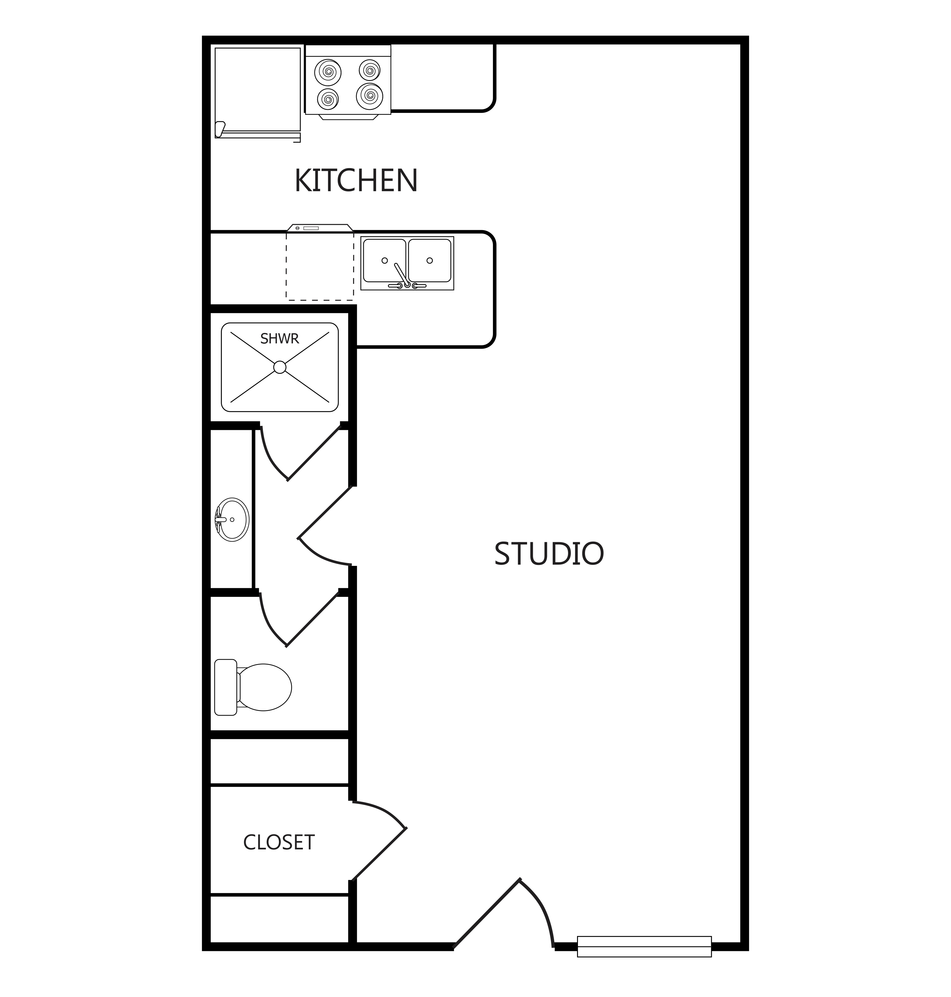 Beautiful and spacious 0 bedroom 1 bath unit with updated kitchen and eat-in dining room.